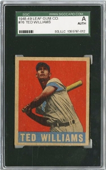 1948 Leaf #76 Ted Williams - SGC AUTHENTIC